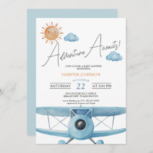 Invitation Blue Adventure Attend le Baby shower d'avion