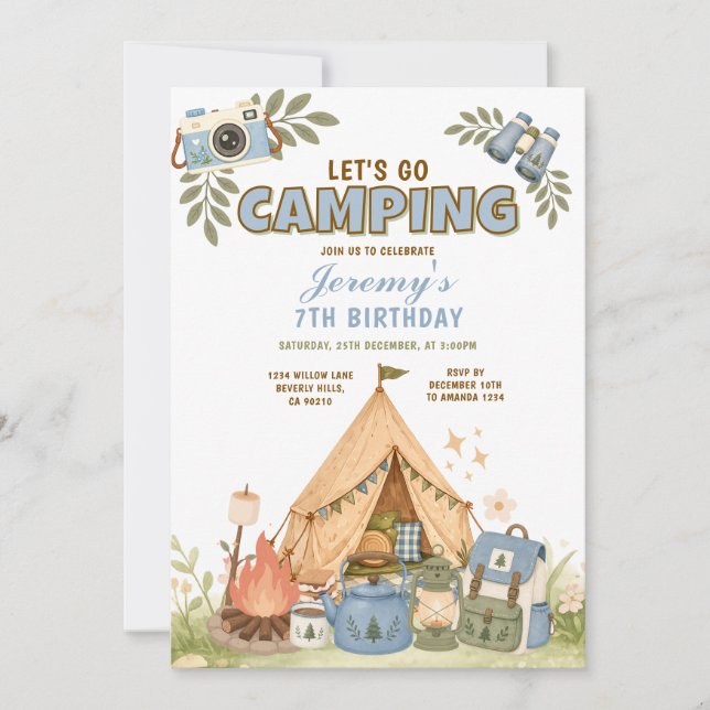 Invitation Blue Allons camper Anniversaire Aventure de plein  (Devant)
