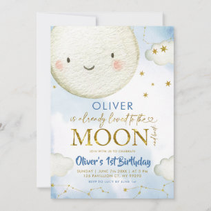Invitation Blue and Gold Boy Cute Moon Anniversaire