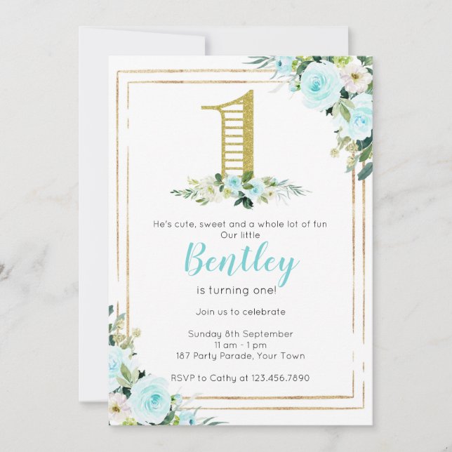 Invitation Blue and Gold Boys 1er anniversaire (Devant)