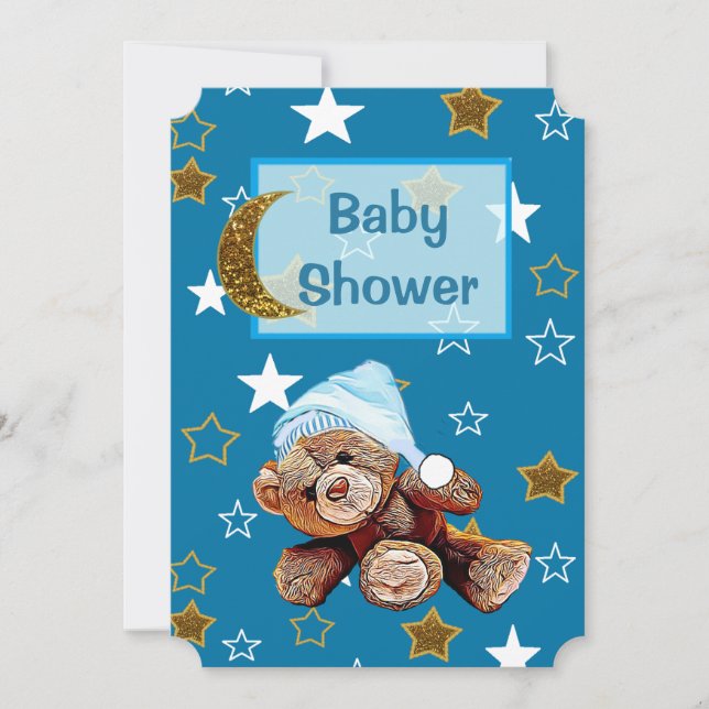 Invitation Blue and Gold Moon and Stars Baby showers Invitati (Devant)
