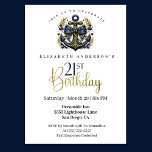 Invitation Blue and Gold Nautical Bow Anchor 21st Birthday<br><div class="desc">Celebrate in timeless coastal elegance with this navy blue and gold nautical 21st birthday invitation. Featuring a sophisticated anchor motif adorned with a decorative bow and refined maritime accents, this design blends classic seaside charm with modern luxury. Perfect for oceanfront parties, yacht celebrations, beach gatherings, or coastal-themed events, it sets...</div>