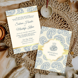 Invitation Blue and Gold Paisley Mariage musulman islamique