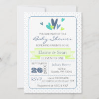 Blue and Lime Hearts Blue Boys baby shower invitat