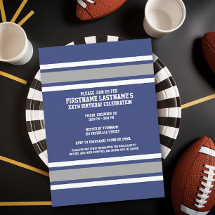 Invitation Blue and Silver Sports Jersey Nom personnalisé Num