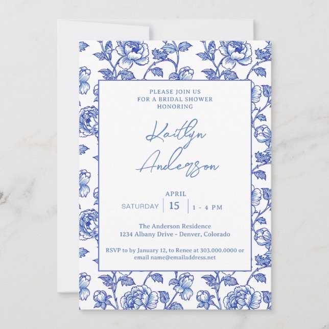 Invitation Blue and White Chinoiserie Bridal Shower (Devant)