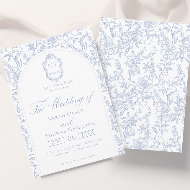Invitation Blue and White Floral Chinoiserie Monogram Wedding (Créateur téléchargé)
