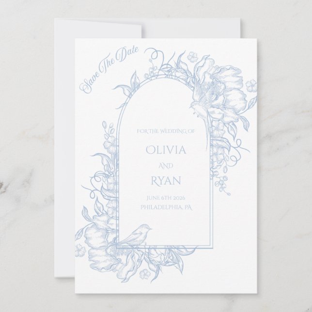 Invitation Blue And White Save The Date (Devant)