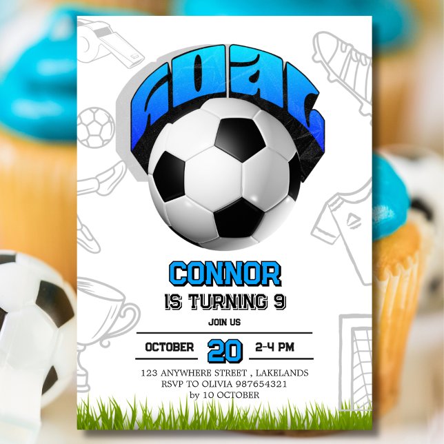 Invitation Blue and White Soccer Ball Birthday Party  (Créateur téléchargé)