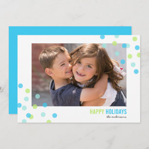 Invitation Blue Aqua Green Confetti Photo Happy Holidays Card