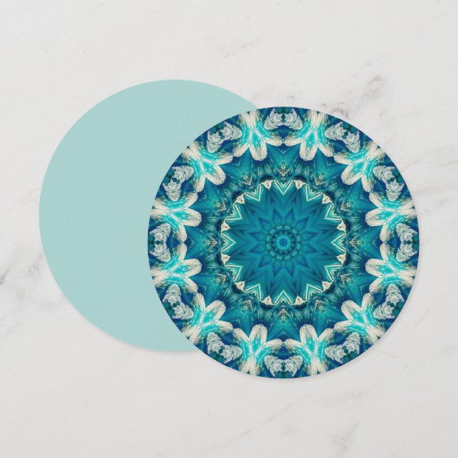 Invitation Blue Aqua Mandala Rosette Retro Hippie (Devant / Derrière)