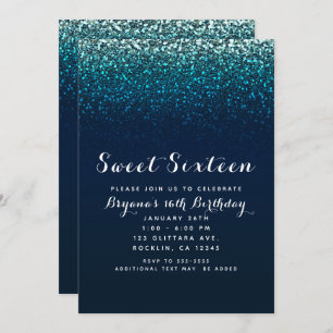 Invitation Blue Aqua Navy Parties scintillant Sparkle Sweet 1