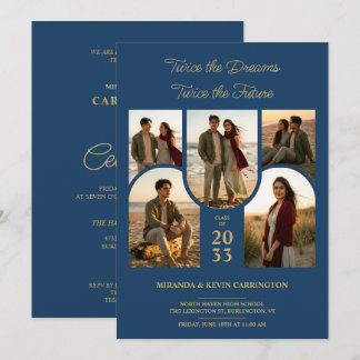 Invitation Blue Arched Collage Double Grads Twins TMF26