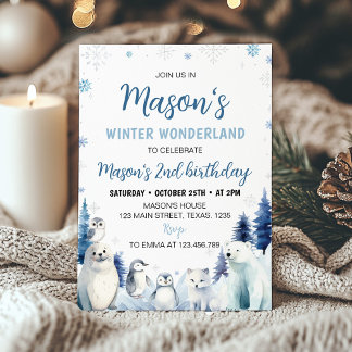 Invitation Blue Arctic Animaux Hiver 2e anniversaire