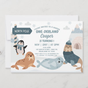 Invitation Blue Arctic Animaux Hiver Onederland 1er anniversa