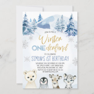 Invitation Blue Arctic Animaux Hiver Onederland Anniversaire