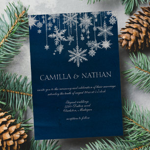 Invitation Blue argent snowflake hiver merveilleux Mariage