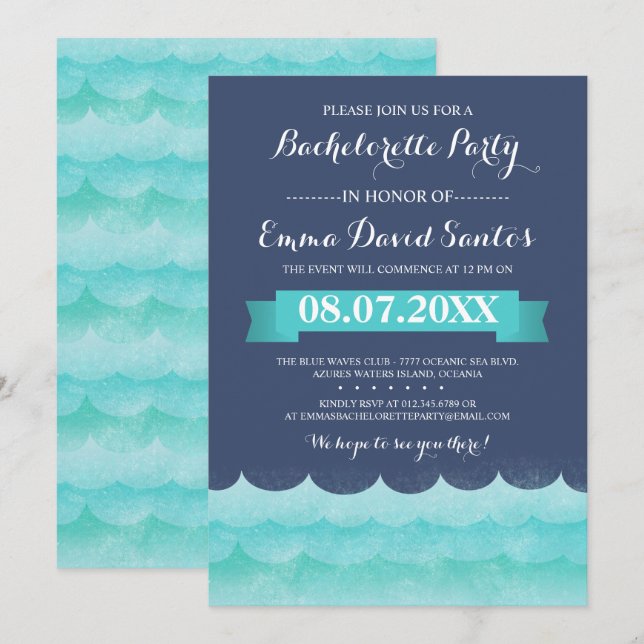 Invitation Blue At Sea Bachelorette (Devant / Derrière)