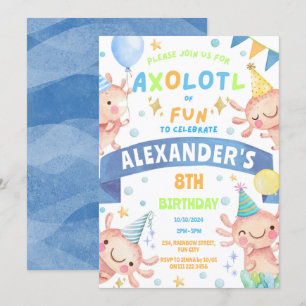 Invitation Blue Axolotl Cute Salamander Anniversaire aquatiqu