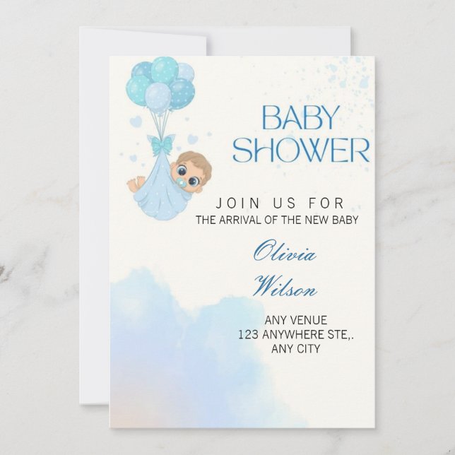 Invitation Blue Baby Boy Balloon Shower Invite (Devant)