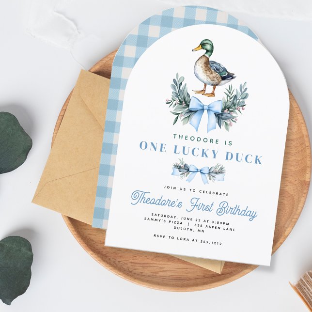 Invitation Blue Baby Boy Mallard Canard Premier anniversaire (Blue Baby Boy Mallard Duck First Birthday Invitation)