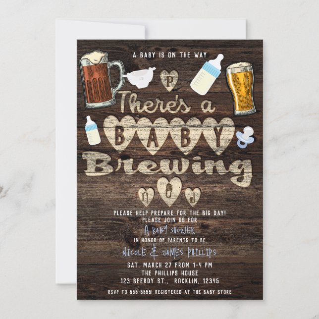 Invitation Blue Baby Brewing Beer Papa à Venir Baby Shower Co (Devant)