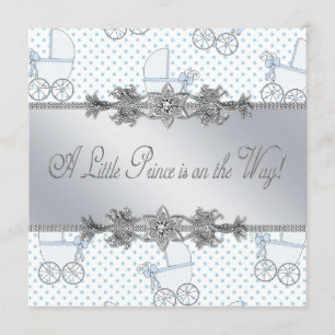 Invitation Blue Baby Carriage Baby Boy Prince Douche