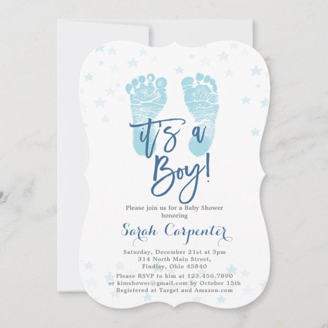 Invitation Blue Baby pieds c'est un Baby shower garçon (Devant)