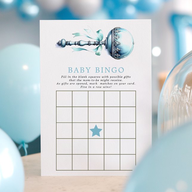 Invitation Blue Baby Rattle Boy Baby shower Bingo Game Card (Créateur téléchargé)