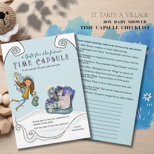 Invitation Blue Baby Shower Time Capsule Sugestion Checklist (Blue Baby Shower Time Capsule Sugestion Checklist Invitation)