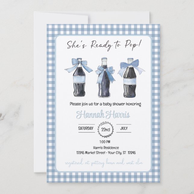 Invitation Blue Baby Soda Ready to POP Baby Shower  (Devant)