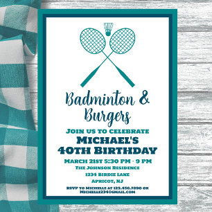 Invitation Blue Badminton Party Sports BBQ Anniversaire