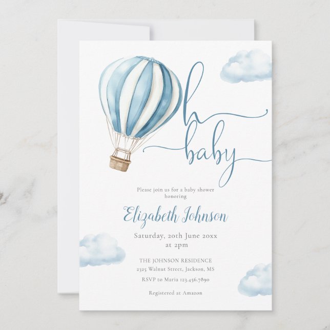 Invitation Blue Balloon Boy QR Code Baby shower photo (Devant)