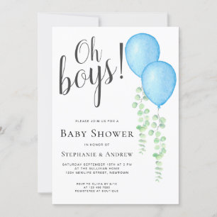 Invitation Blue Balloon Oh Boys Couple's Twins Baby shower