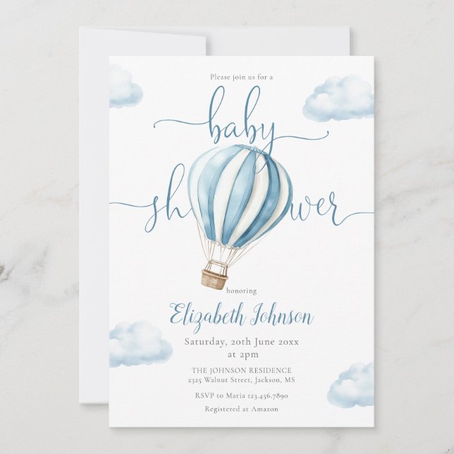 Invitation Blue Balloon QR Code Photo Baby shower garçon (Devant)