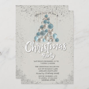 Invitation Blue Balls Stars Confetti Christmas Company