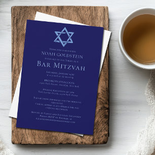 Invitation Blue Bar Mitzvah Star artistique de David Party
