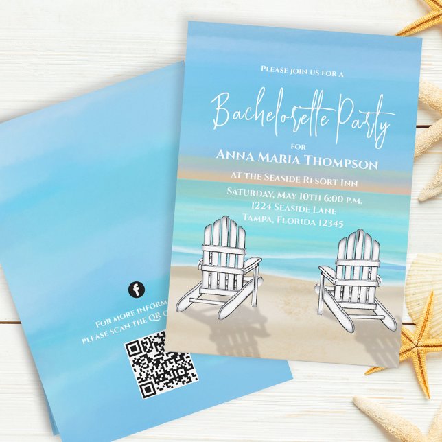 Invitation Blue Beach Bachelorte Parti QR Code Social Media (Créateur téléchargé)