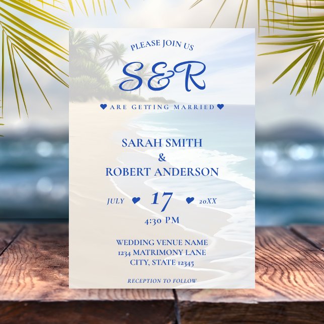 Invitation Blue Beach Island Palm Tree Destination Mariage (Blue Beach Island Palm Tree Destination Wedding Invitation
)