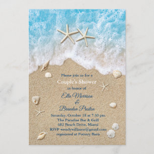 Invitation Blue Beach Waves & Starfish Couple's Shower