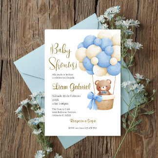Invitation Blue Bear Spanish Baby Shower Boy invit
