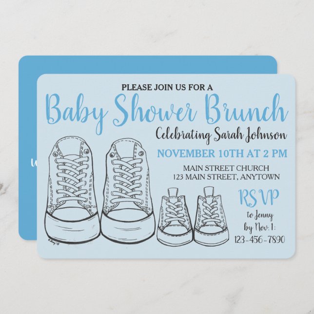 Invitation Blue Big Little Chaussures Garçon Nouveau bébé Dou (Devant / Derrière)