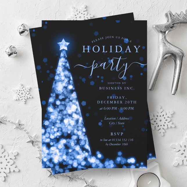 Invitation Blue Black Christmas Tree Company (Blue Black Christmas Tree Company Holiday Party Invitation)