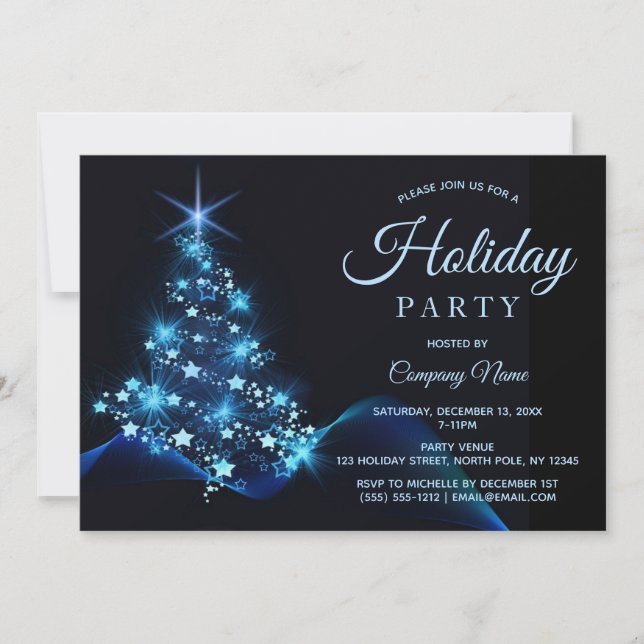 Invitation Blue Black Tree 2 Corporate Holiday Party (Devant)
