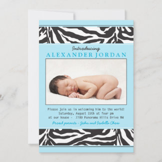 Invitation Blue Black Zebra Imprimer Photo Sip N Voir Baby sh