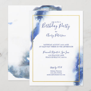 Invitation Blue Blue Blue Ombre Gold Frame Unisex Anniversair