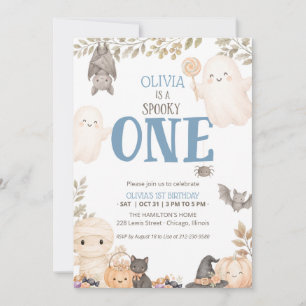 Invitation Blue Boho Fantôme Un 1er Anniversaire Mignon