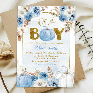 Invitation Blue Boho Gold Citrouille Fall Oh Boy Baby shower