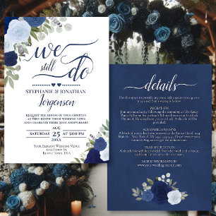 Invitation Blue Boho Roses Nous Faisons Toujours Vow Renouvel