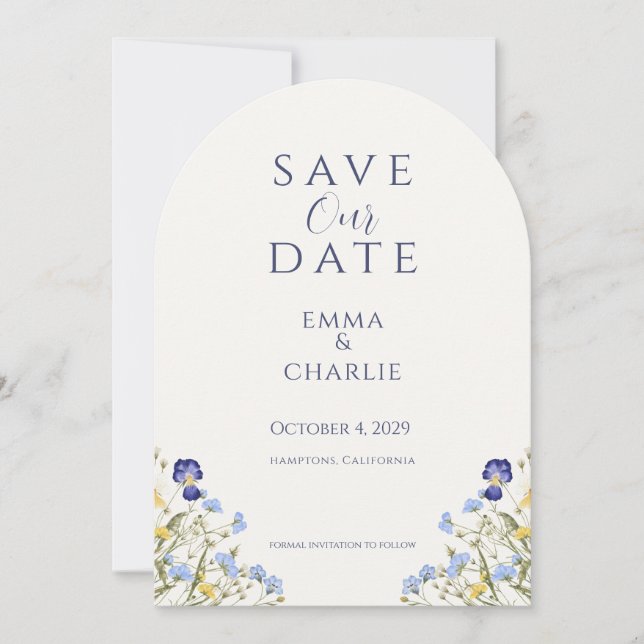 Invitation Blue Boho Wildflowers Wedding Save the Date (Devant)